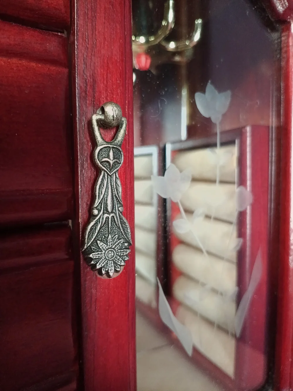 Elegant Red Wooden Jewelry Organizer Armoire